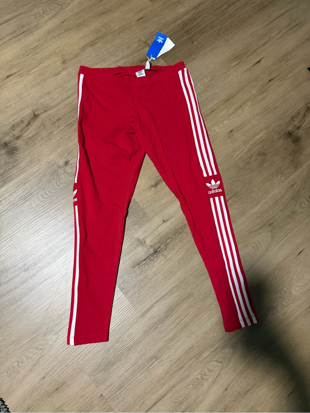 adidas Red Kids Leggings with White Three-Stripes
